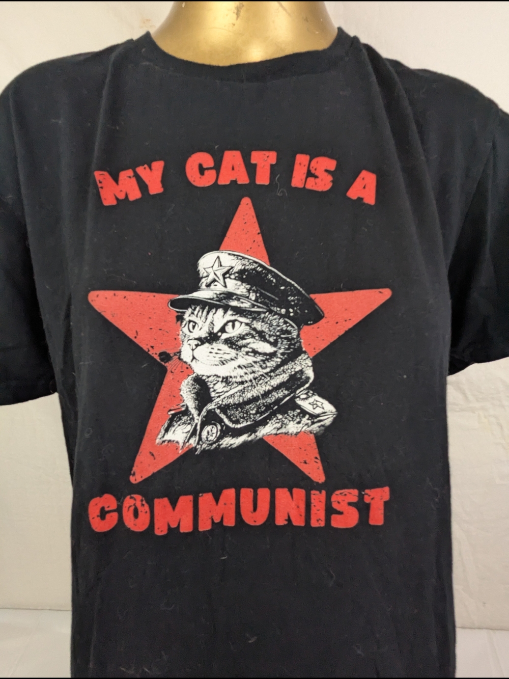 My Cat Is A Communist Black Tee With Commie Cat Graphic Medium